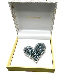 Charter Club Silver and Blue Crystal Heart Brooch